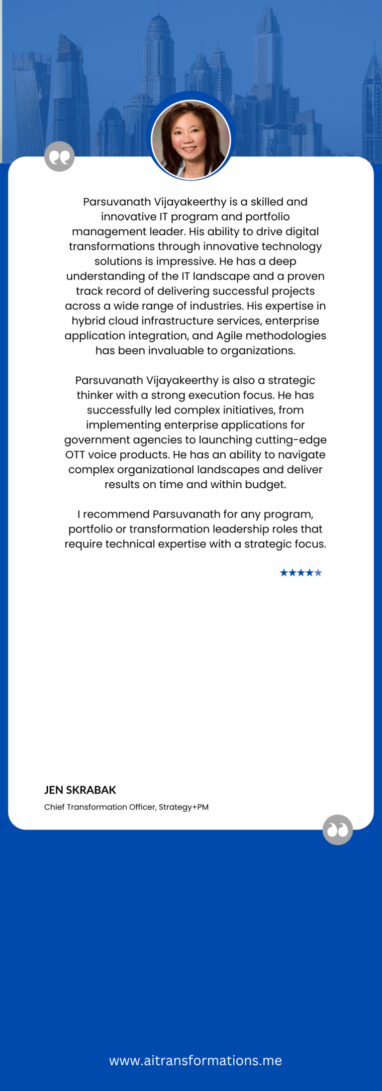 Jen Full Recommendation about Dr.Parsuvanath