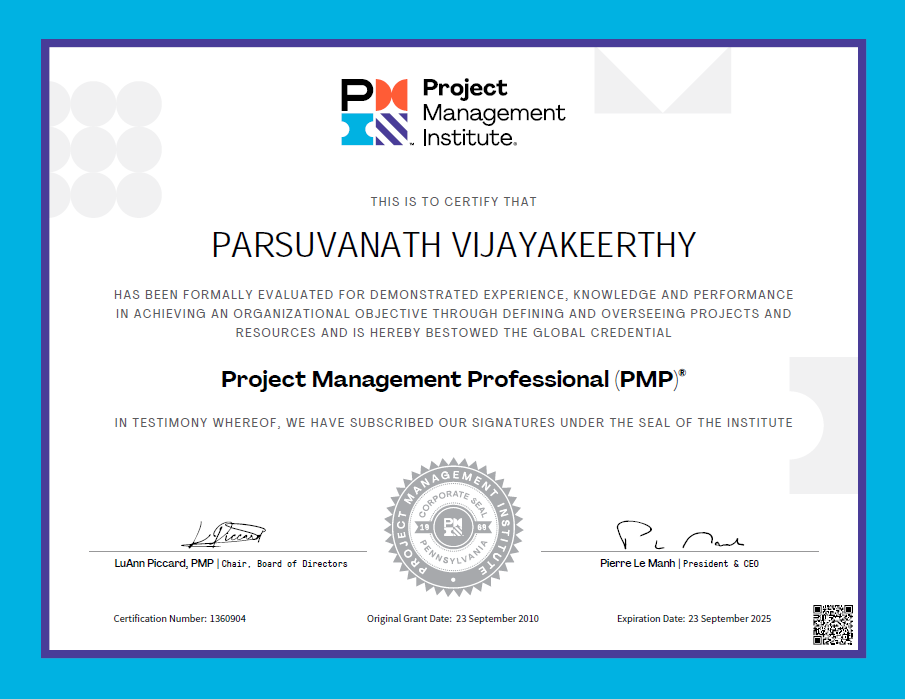 PMP Certification by Parsuvanath Vijayakeerthy